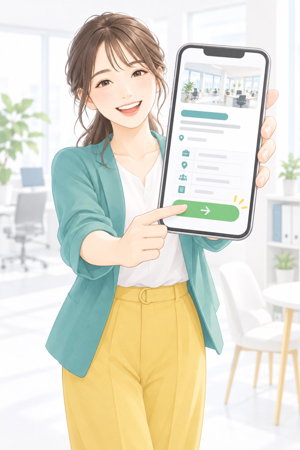 スマホで採用ページを見て楽しそうな女性のイメージ